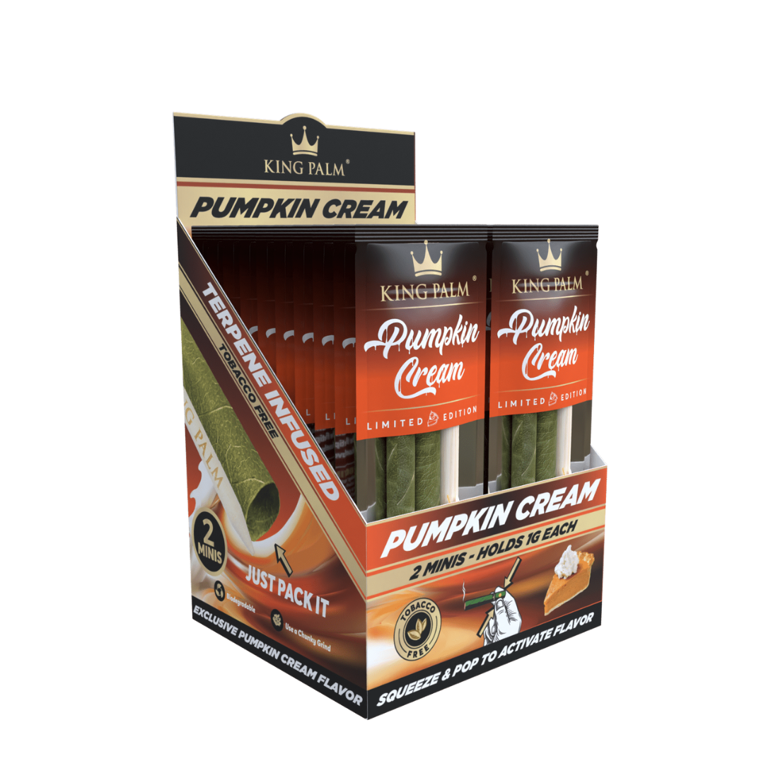 King Palm 2 Mini Rolls Pumpkin Cream Display Box 20 Units Per Display