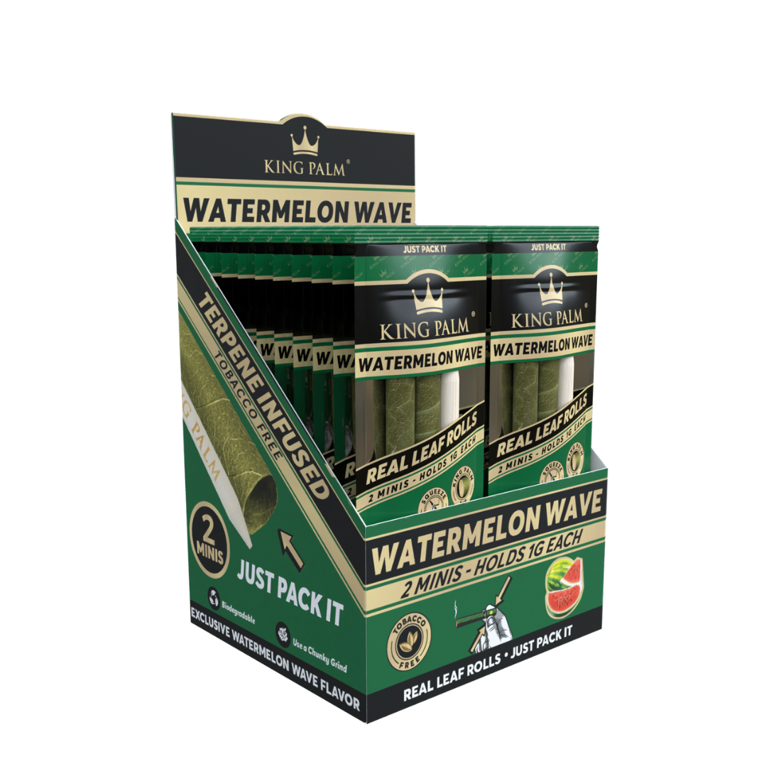 King Palm 2 Mini Rolls  Watermelon Wave  Display Box  20 Units Per Display