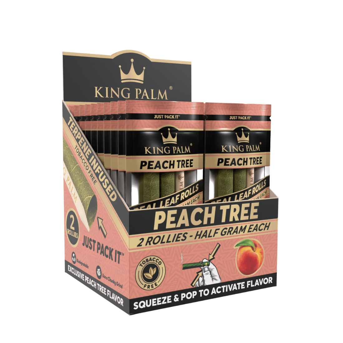 King Palm 2 Rollie Rolls  Peach Tree Display Box  20 Units Per Display