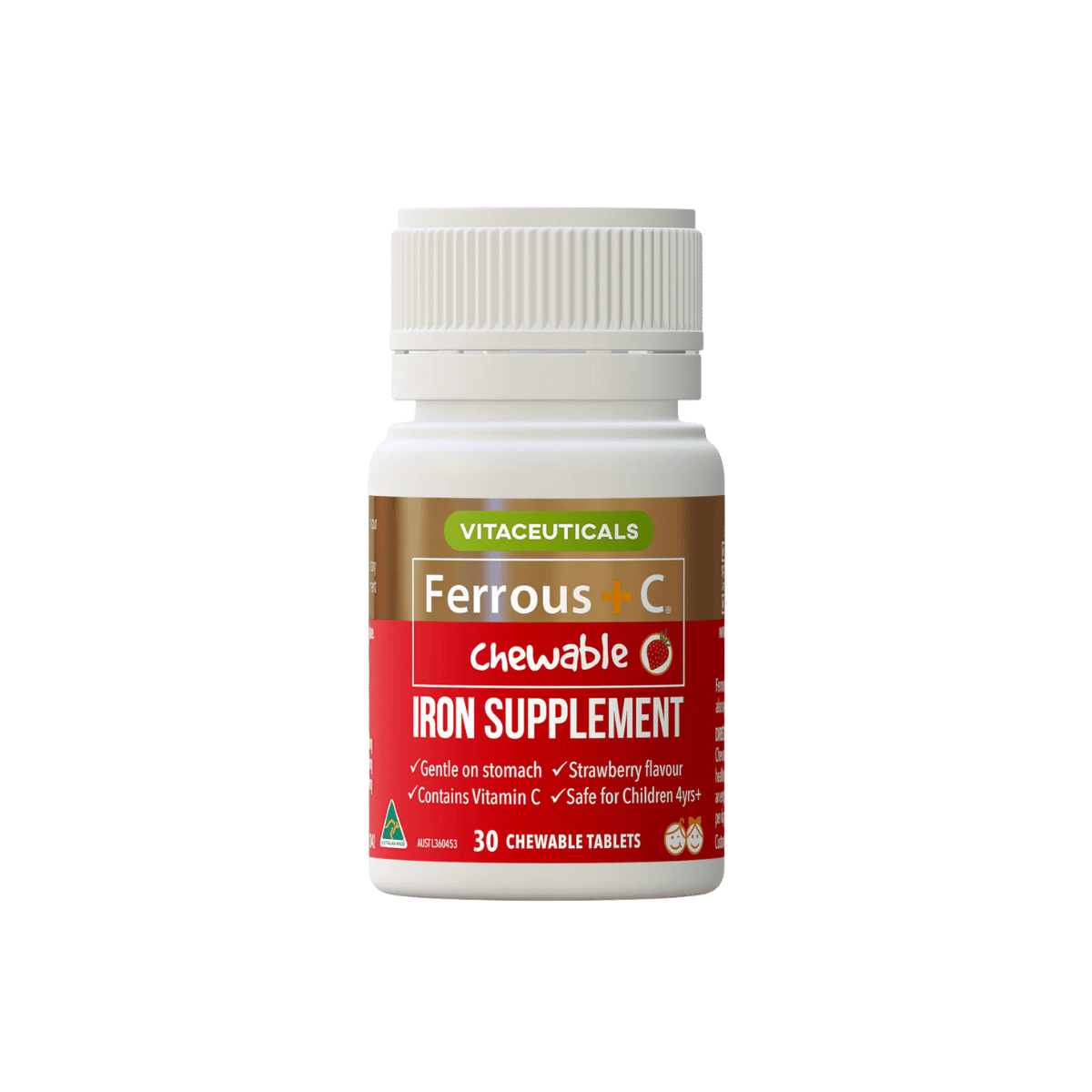 Vitaceuticals Ferrous + C Iron Supplement 30 Chewable Tablets