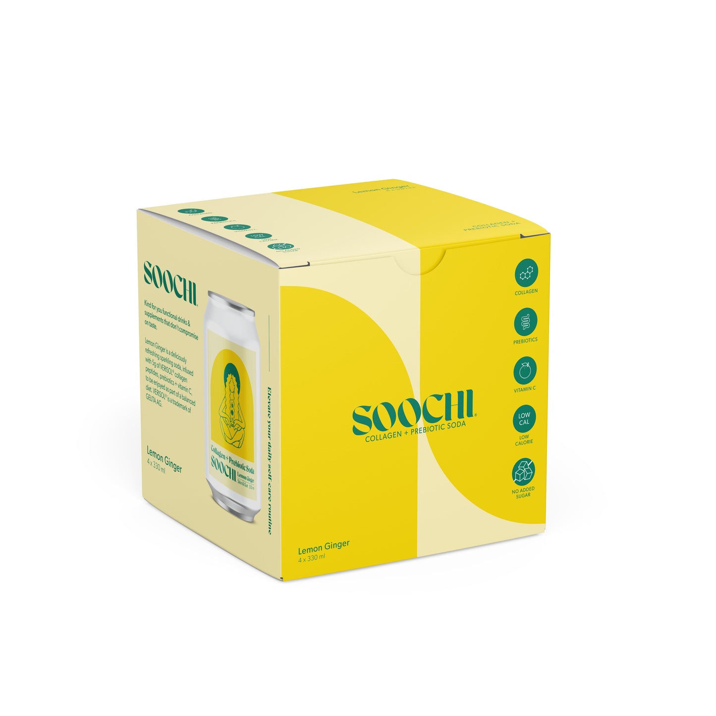 Soochi Drinks - Collagen + Prebiotic Soda- Lemon Ginger -4pk